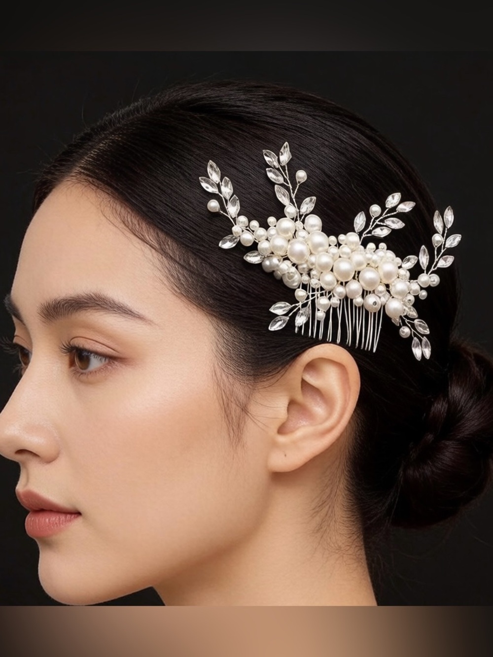Anthropologie Pearl and Crystal Bridal Hair Comb - White